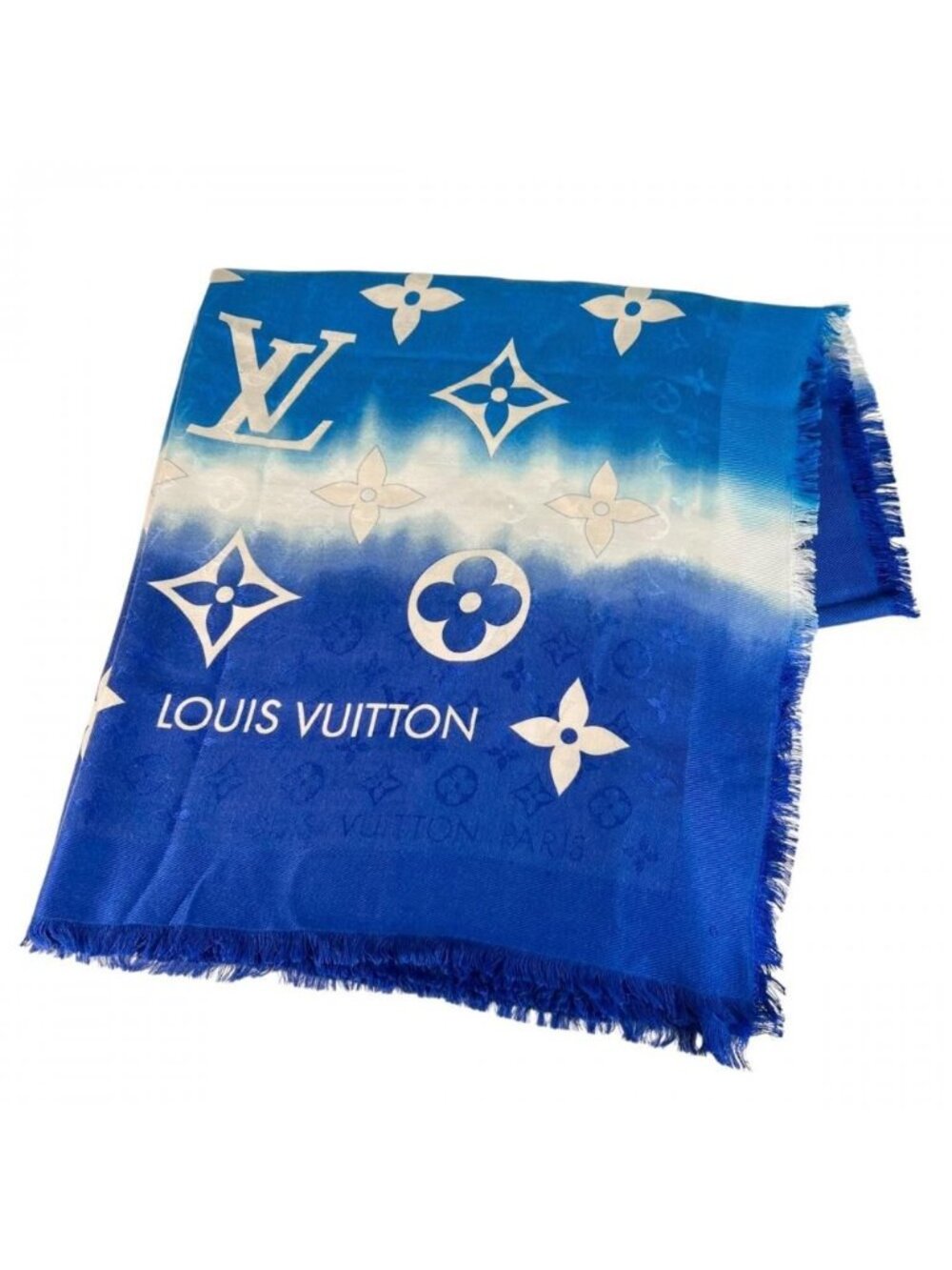 Louis Vuitton Shawl Monogram LV Escale Tie Dye Silk Wool Blue Scarf